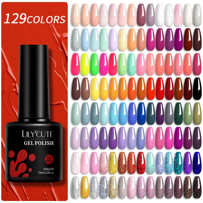 LILYCUTE-esmalte en Gel para uñas, barniz semipermanente para manicura, con LED UV, 129 colores, 7ML