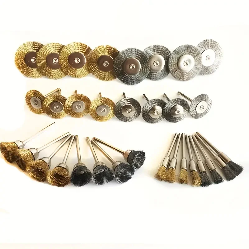 9 Uds. De alambre de acero, cepillo de latón, herramienta rotativa, broca eléctrica Dremel, muela de pulido, accesorios de cepillo en forma de T