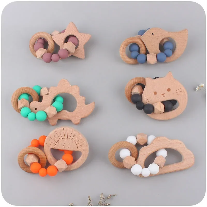 1-2 Chiếc Cho Em Bé Kẹp Gỗ Teethers Vòng Tay Hoạt Hình Ngôi Sao Cloud Mèo Viền Silicone Bé Mọc Răng Đồ Chơi chống Mất Dây Chuyền