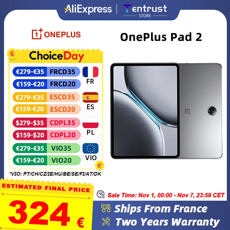 Globalna wersja OnePlus Pad 2 Tablet 12 GB 256 GB Chipset Snapdragon 8 Gen 3 Wyświetlacz 3K 12 cali Bateria 9510 mAh