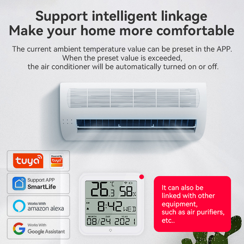 Tuya Smart Home WiFi Temperatur-Feuchtigkeitssensor Smart Life Innenthermometer 24-Stunden-Uhrsensoren für Alexa Google Voice