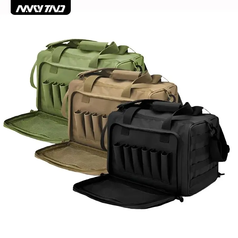 Gun Range Aufbewahrungstasche Molle System Outdoor Jagdzubehör Nylon Gun Tactical Case Taschen Pistolenwerkzeug Schultertasche Sniper Schwarz
