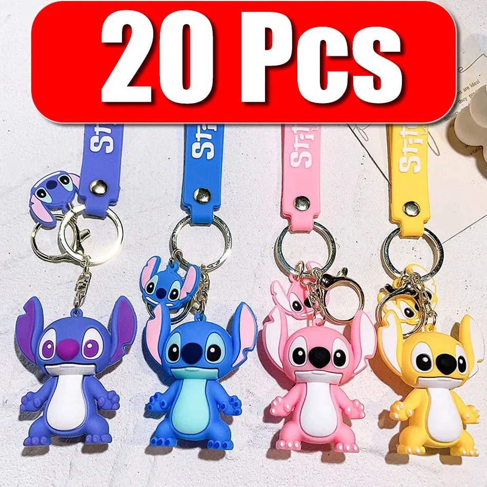 5Set 20PCS Hurtownia Stitch Disney Brelok do kluczy Figurka Zabawka Śliczna Elastyczna Postać z Kreskówki Zabawka Breloczek Wentylator Prezenty Urodzinowe Dla Dzieci