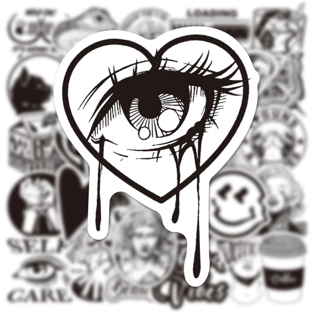 10/30/50 Uds Graffiti blanco y negro pegatinas de diseño artístico portátil equipaje funda de teléfono guitarra nevera coche motocicleta Cool Ins calcomanías