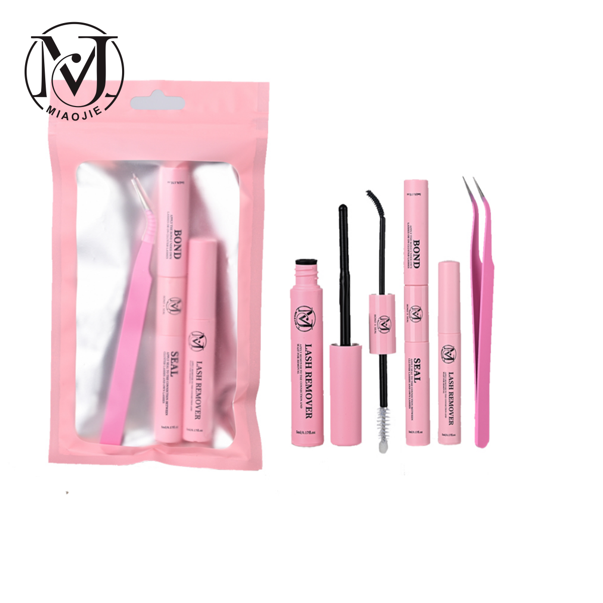 MIAOJIE Eyelash Glue and Seal for Eyelash Clusters Strong Fixed Eyelash Glue Lasting 48H 2 in 1(5ml Black Glue + 5ml Clear Seal)