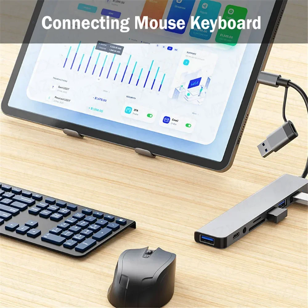 8 In 1 Port USB C Expander USB 3 Hub Type C Splitter Type C Dock Multiport Adapter USB Expander For Xiaomi Phone Tablet