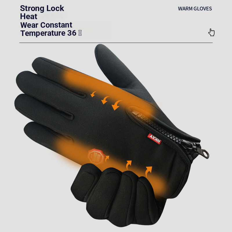 Warm Gloves Outdoor Cycling Zipper Gloves Men's Winter Women's Cycling Touchscreen Motorcycle Waterproof Warm Gloves