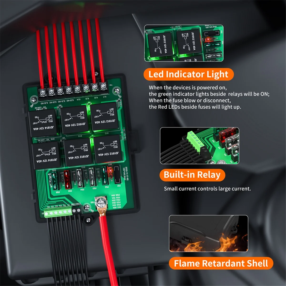 BABQ New RB-R6F6-3 Car Relay Box Modified Socket Car Junction Box Fuse 12V Automotive Universal Fuse Panel