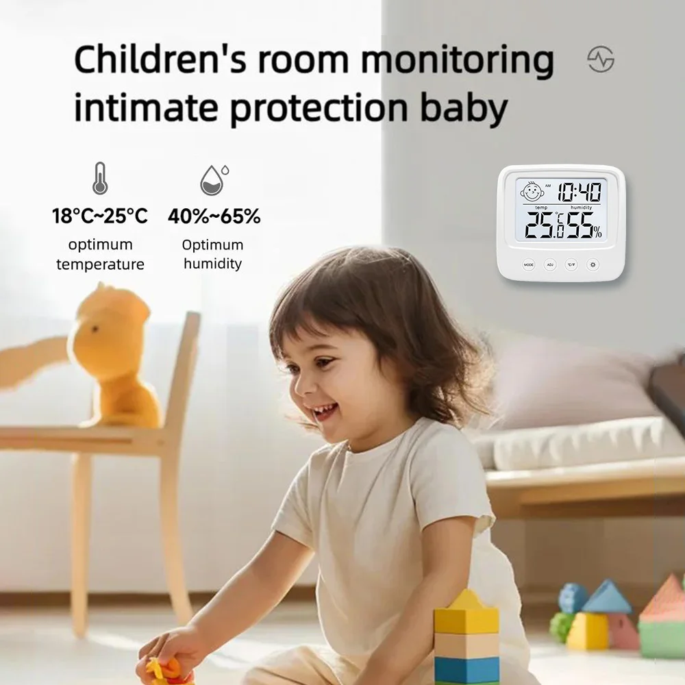 Household baby room temperature and humidity meter, backlight LCD digital screen wall-mounted or standing high-precision meter