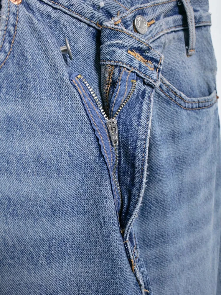 women's asymmetric design high-waisted wide-legged jeans new basic models versatile fashion straight trousers trousers