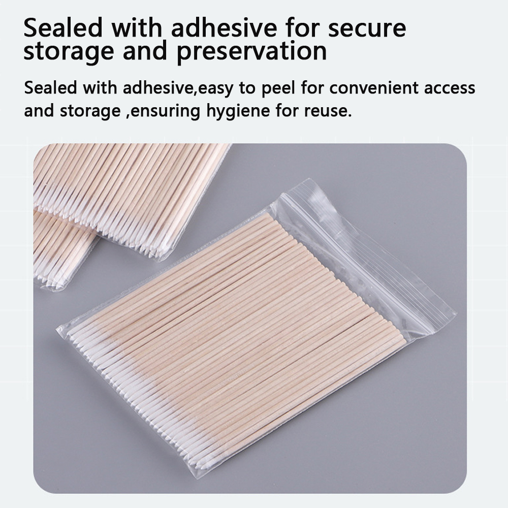 ผ้าฝ้าย Swabs ไม้ 300 ชิ้นทําความสะอาดไม้ Handle Pointed Tip หัวผ้าฝ้ายกึ่งถาวร Eyebrow Eyelash Tattoo ด้ายความงาม