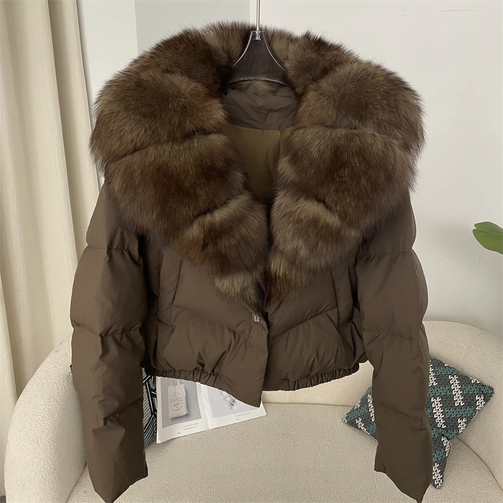 OFTBUY Korte Puffer Jas Dikke Nieuwe Grote Natuurlijke Echt Vossenbont Jas Vrouwen Herfst Winter Vrouwelijke Witte Eend Down Jas Veer