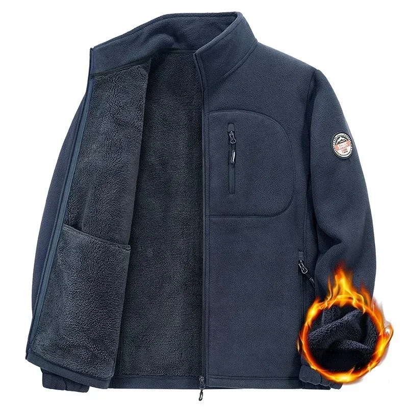 Nueva chaqueta de lana para hombre, suéter cálido, abrigo informal, chaquetas de lana Polar para otoño e invierno, ropa de moda para hombre Stand Colar