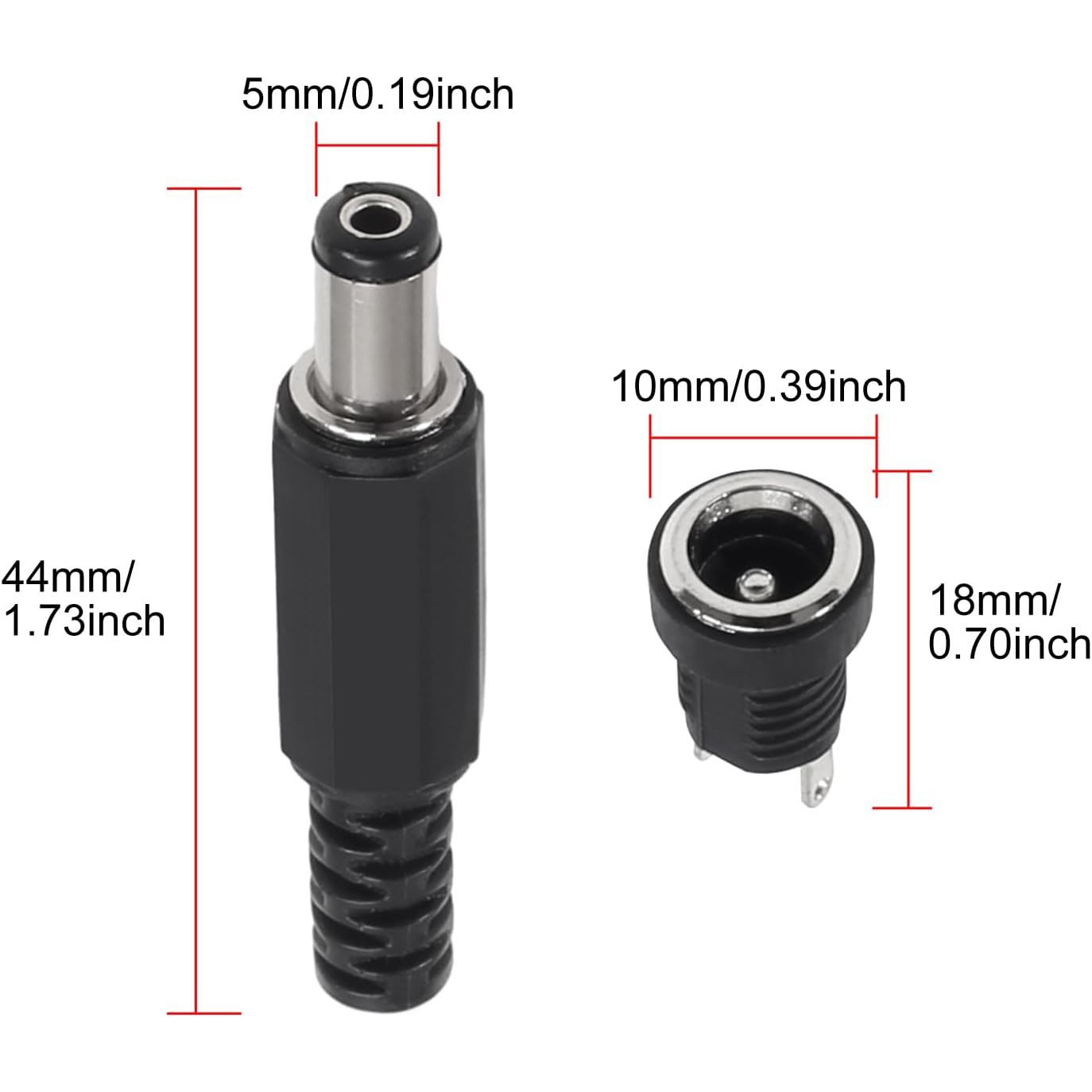 5Pairs 5.5x2.1mm DC Power Supply Male Plug + Female Jack Panel Mount Solder Wire Connector 5.5 * 2.1mm DC Plug Socket Connector