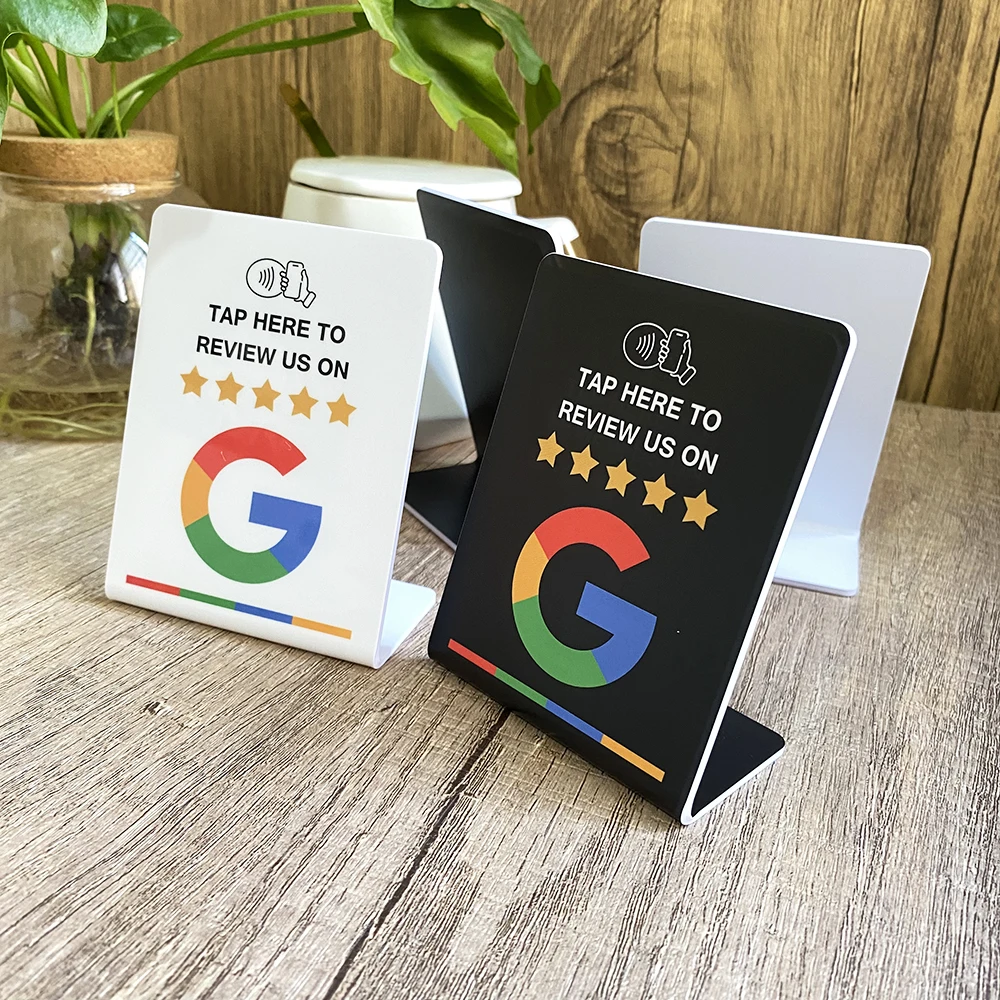 Revisão de nós no Google Display Table Stand Alemão Francês Espanhol Árabe NFC Google Review Sign para Restaurante Loja de Beleza