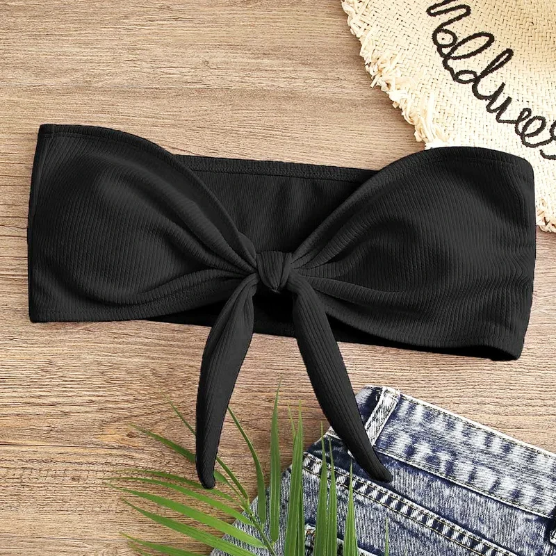 女性のセクシーなチューブトップボウスプリットビキニ水着水泳パンツ水着女性のための Biquini Traje De Bano パンツビキニ Badeanzug