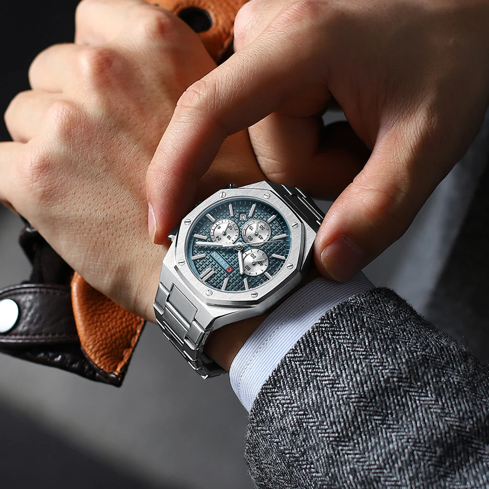 Relojes de pulsera CURREN de cuarzo con banda de acero inoxidable informal a la moda con cronógrafo relojes impermeables para hombre