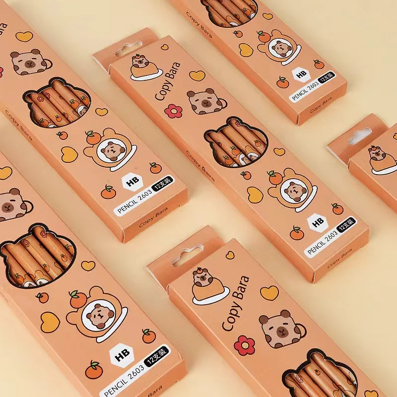 12 ชิ้น/กล่องการ์ตูน Capybara ดินสอไม้การเขียนเครื่องมือโรงเรียนซัพพลายเครื่องเขียนนักเรียนของขวัญวันเด็ก
