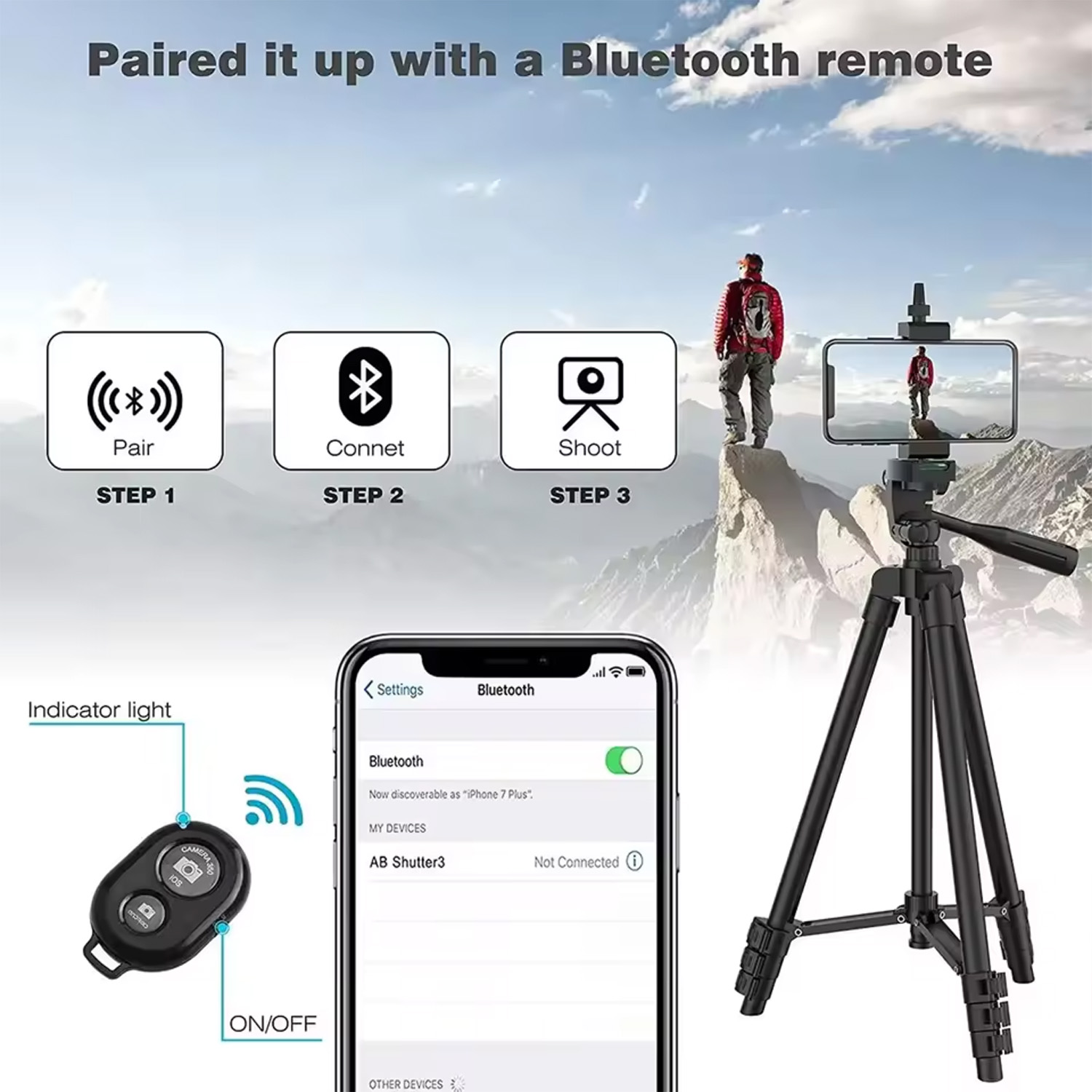 Portable Tripod for Phone Lightweight Camera Tripod Stand with Bluetooth Selfie Remote Phone Holder for Phone Video Photography