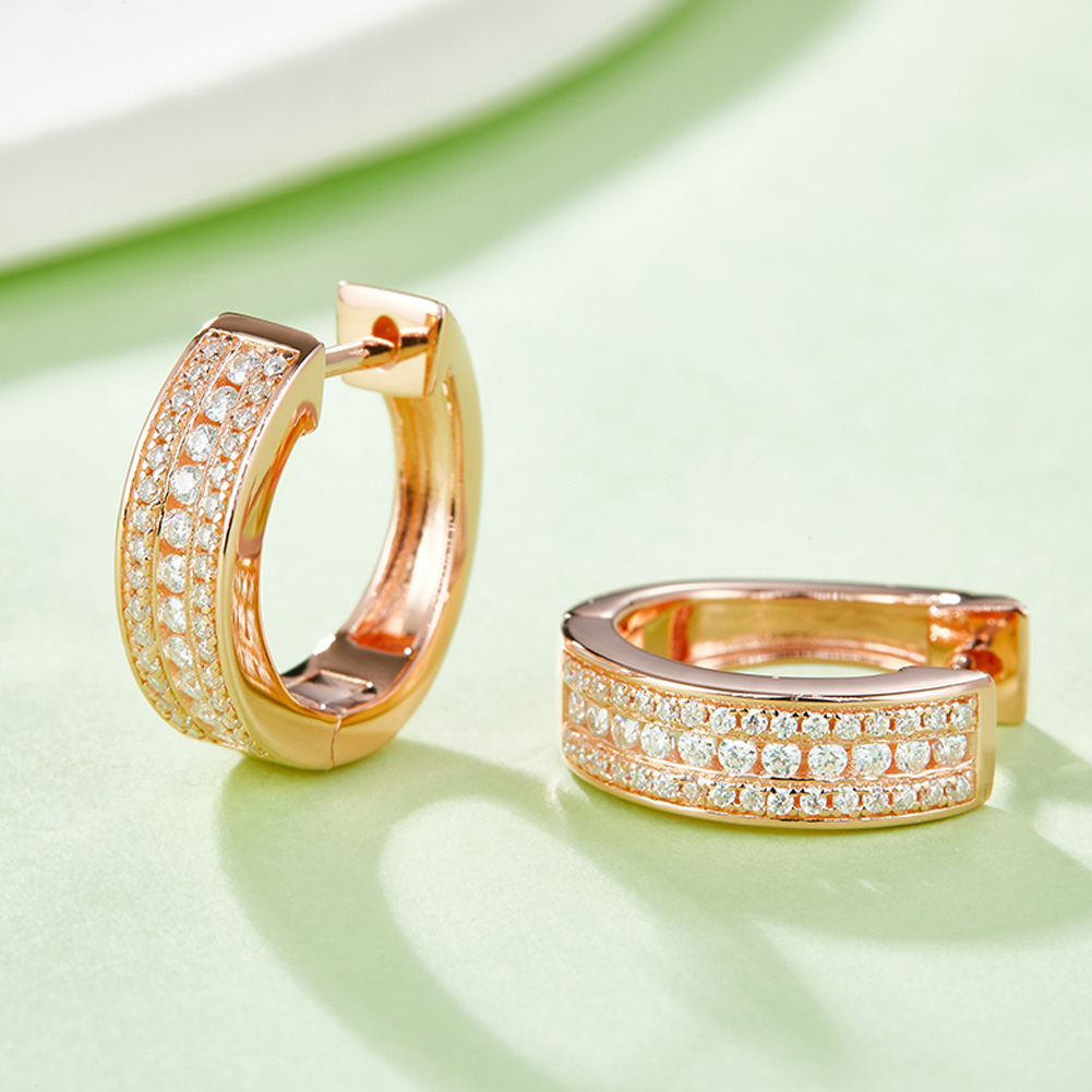 GEM'S balet 925 Sterling perak tindik tulang lunak anting manset Moissanite tiga baris Huggie Hoop anting hadiah untuk dia