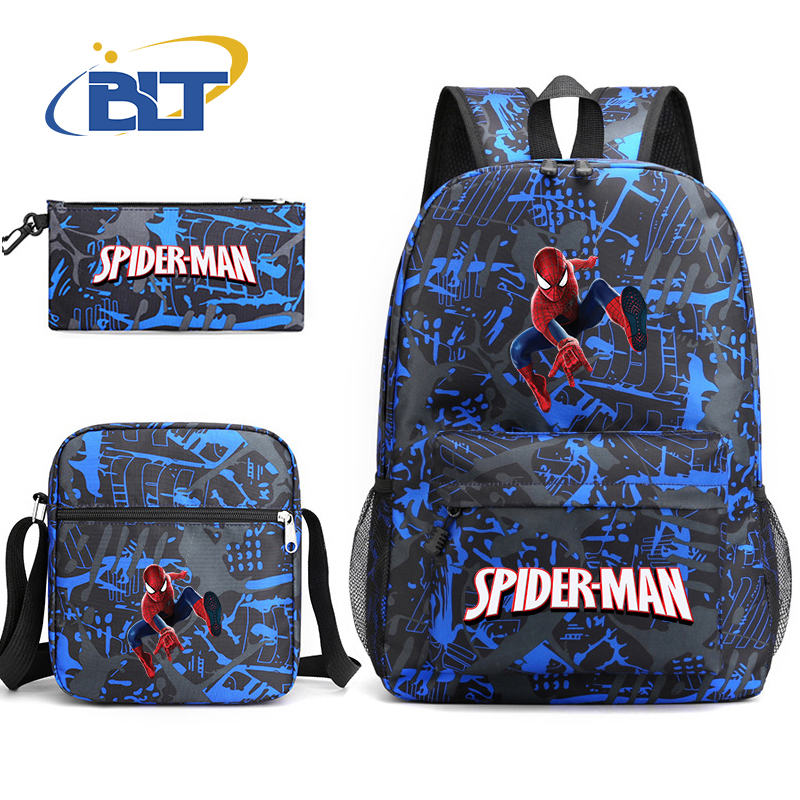 Zestaw tornistrów szkolnych z nadrukiem Spider-Man. Dziecięca torba na ramię. Plecak. Piórnik. Trzyczęściowy zestaw