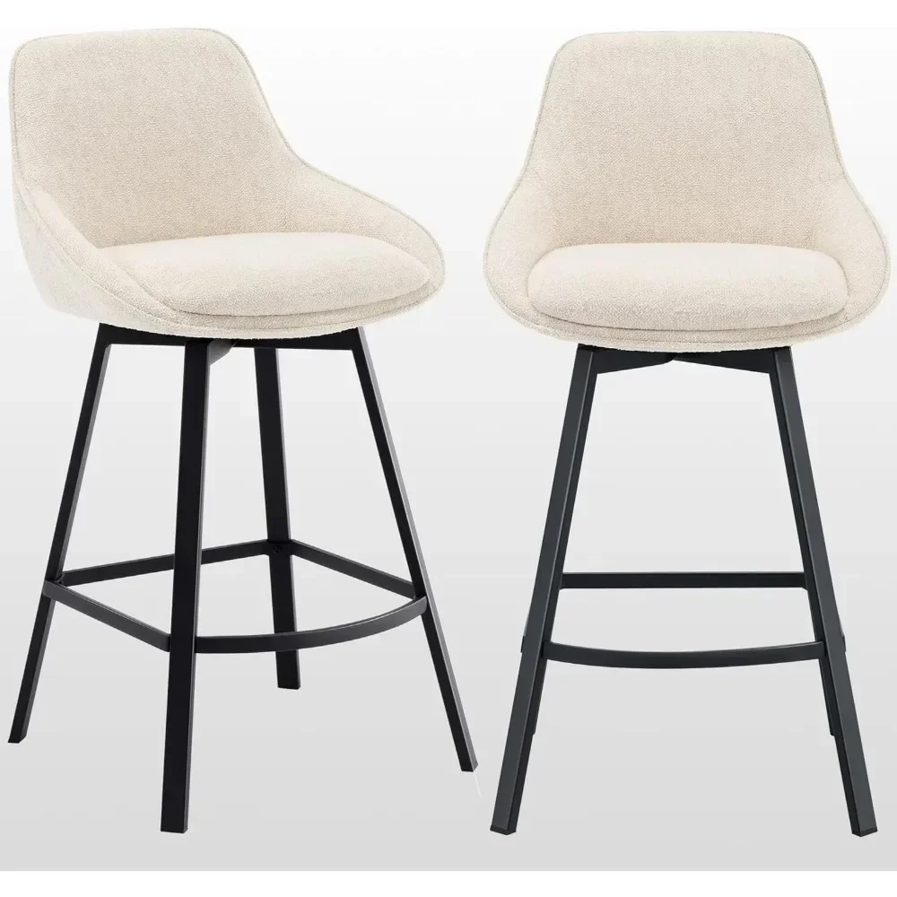 26'' Swivel Bar Stools Set of 2, Modern Counter Height Barstools with Backs, Upholstered Linen Fabric Stools for Kitchen Island