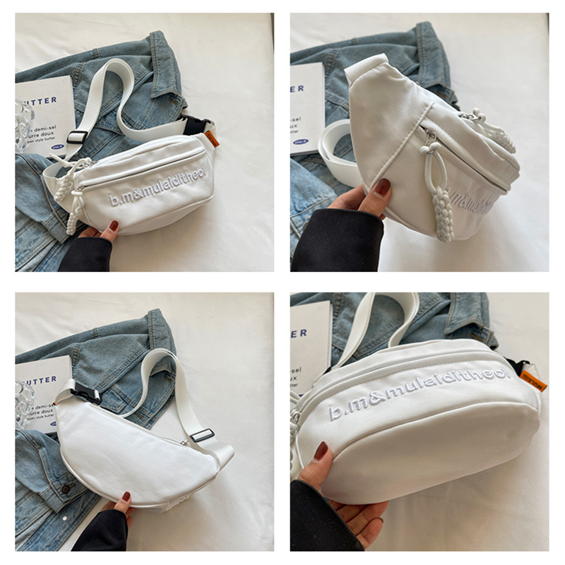 TiptoeGirls' Letter Embroidery Chest Bag Pacote de esportes Messenger Bag de tecido de nylon Bolsa de ombro retro estilo universitário Moda