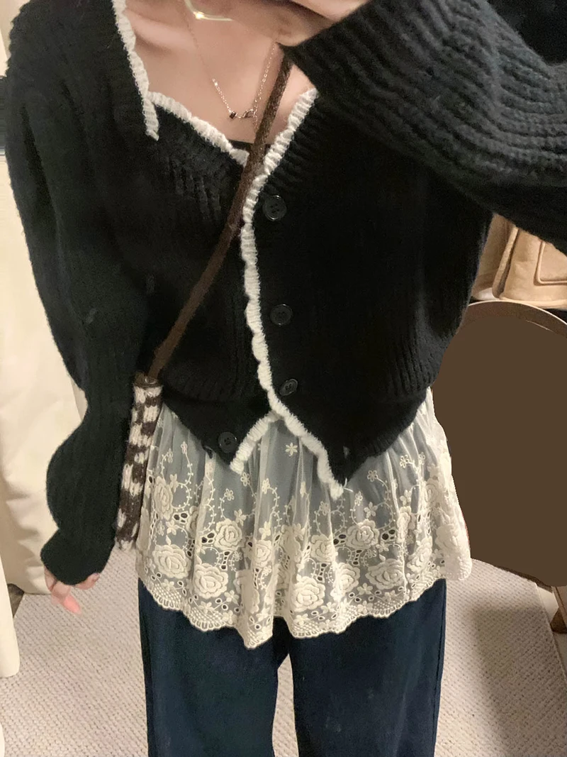 Caldo! Mezza gonna con finiture in pizzo primaverile Gonna a trapezio corta con cintura in pizzo tinta unita versatile da donna Gonna a mezza lunghezza coreana