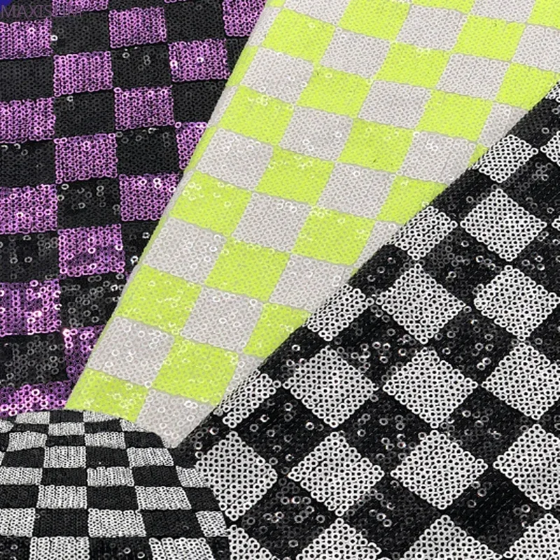 3MM Sequin Fabric Flannel Checkered Pattern Fabric Wholesale Background Tablecloth Dress Boxes Bags Home Decoration Wide:125CM