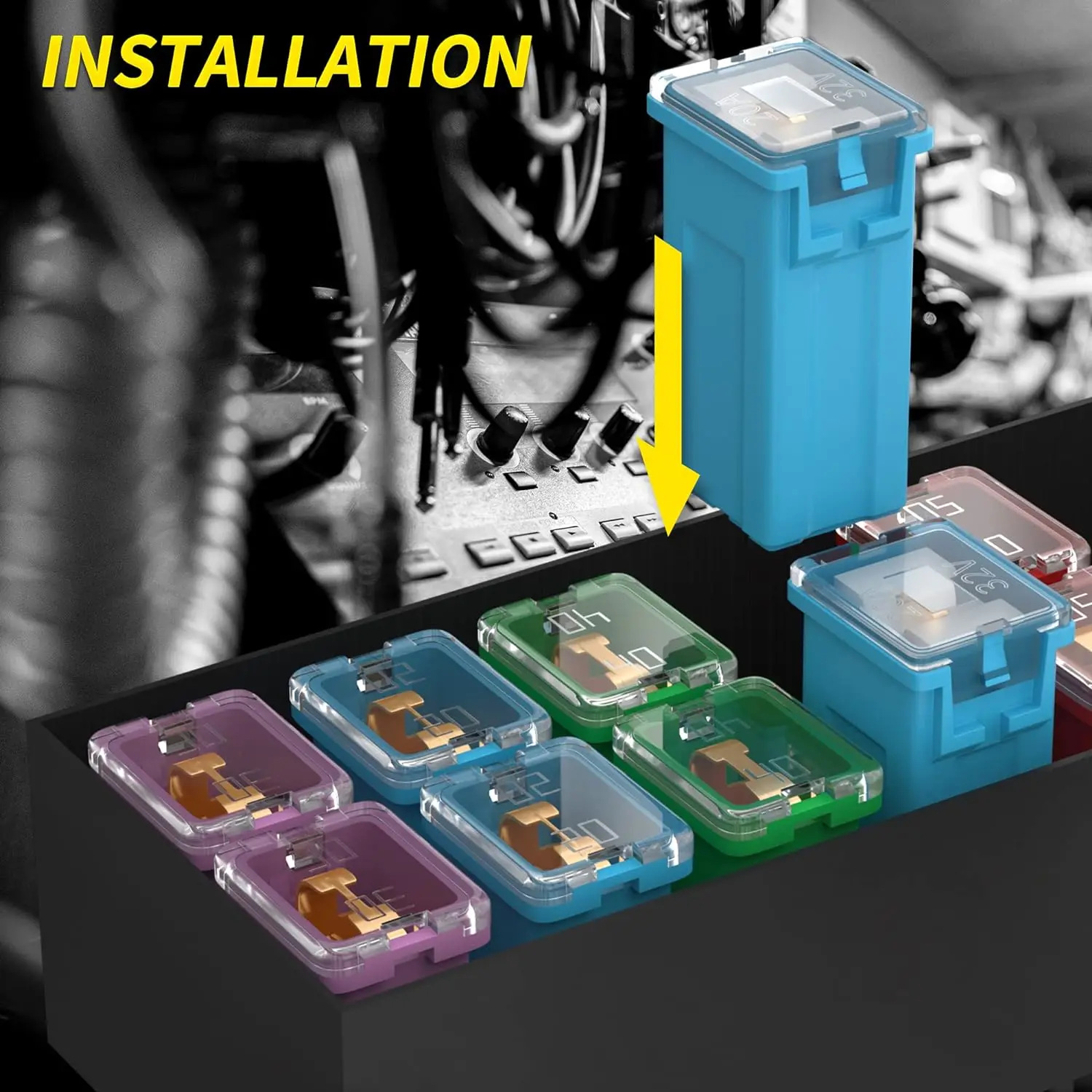 DaierTek 36 個 Jcase ヒューズ自動車用トール/標準およびロープロファイル Jcase ボックス型ヒューズ詰め合わせキット 20A 30A 40A 50A 60A 80A
