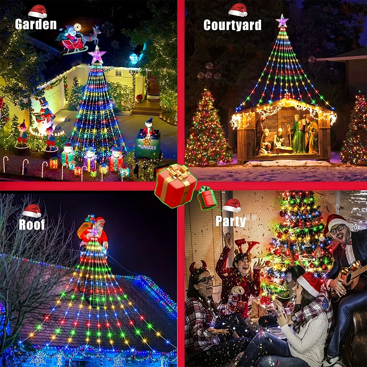 USB/Solar Christmas Tree Lights String Outdoor/Indoor Star Waterfall Lights 8 Modes for Party Halloween Christmas Festive Decor