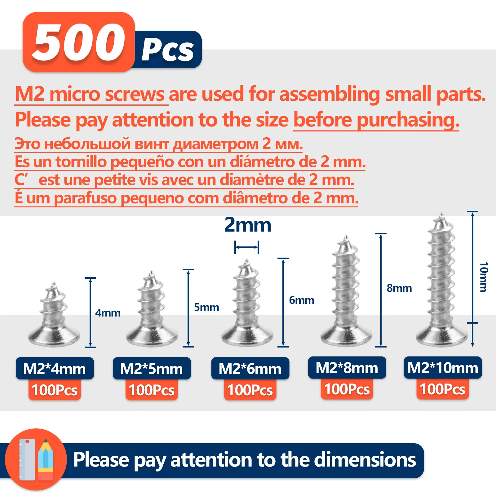 500 stks M2 Zelftappende Phillips Schroeven Assortiment Kit 5 Maten Gelegeerd Staal Cross Drive Platte Kop Zelfborende Hout Schroeven DIY