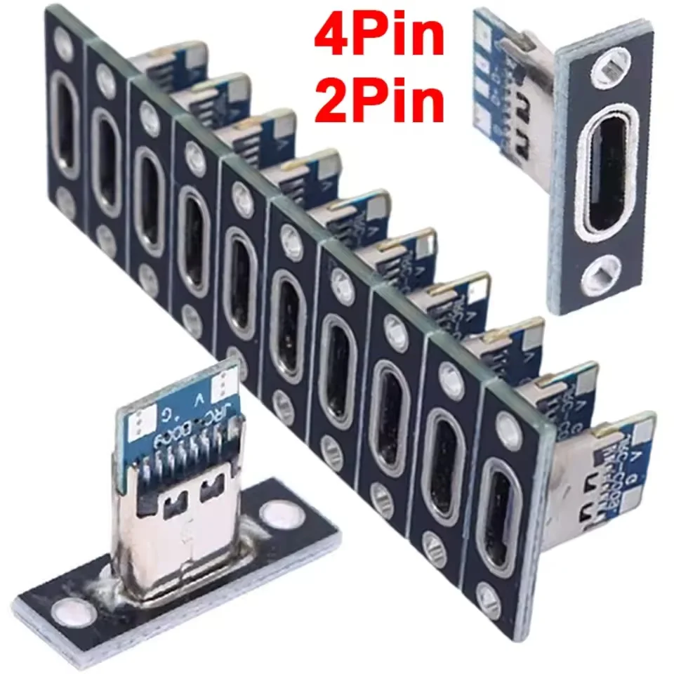 5/20 pces usb jack 3.1 tipo-c 2pin 4pin conector fêmea jack porta de carregamento de dados pequena base de carregamento elétrico com placa de fixação