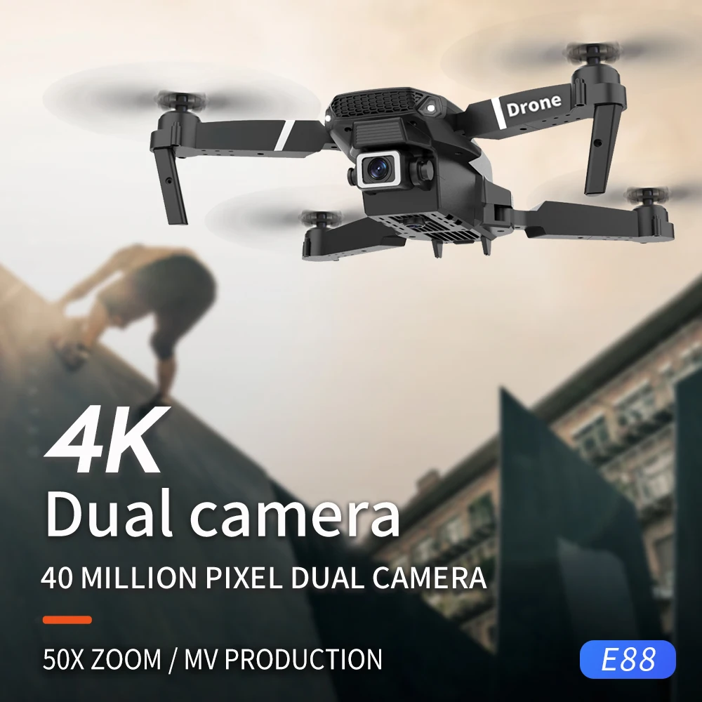 KBDFA 2023 ใหม่ E88 Pro WIFI FPV Drone มุมกว้าง HD 4K 1080P ความสูงกล้องถือ RC quadcopter แบบพับได้ Dron เฮลิคอปเตอร์ของเล่นของขวัญ