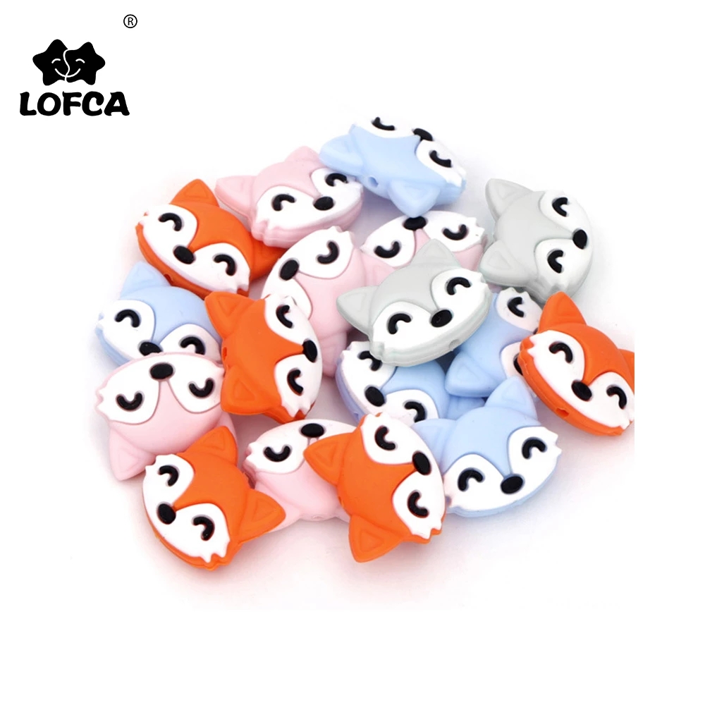 LOFCA, 5 uds., cuentas de silicona para dentición de bebé, zorro, bricolaje, juguete para roedores de silicona de calidad alimentaria, accesorios de regalo para enfermera, cuentas de silicona sin BPA
