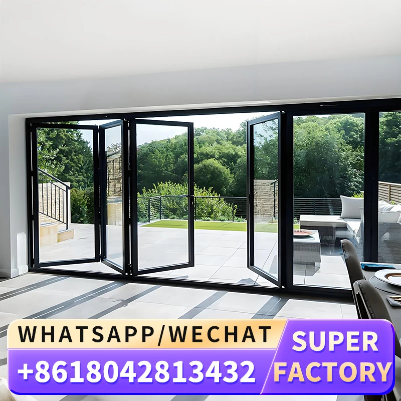 Bi-Fold Doors Aluminium Patio Door with Double Tempered Glass Waterproof Feature NFRC Certified