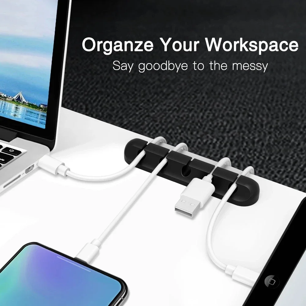 ซิลิโคนสาย USB Organizer สายชาร์จ USB Winder Desktop Tidy Management คลิปสายสําหรับเมาส์หูฟังอุปกรณ์เสริม