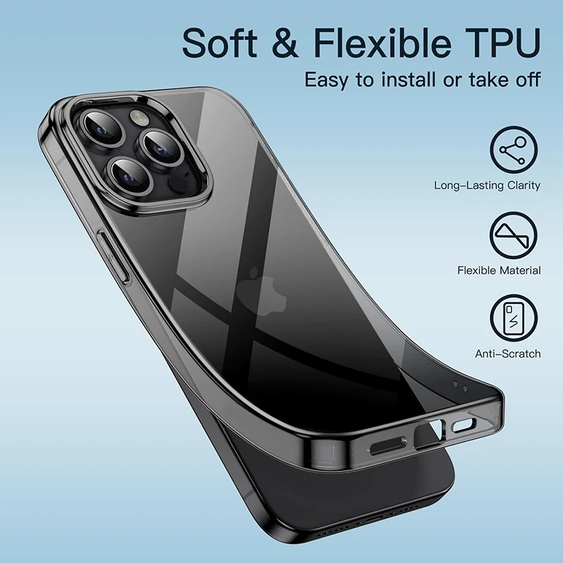 Original Transparent Black Silicone Soft Case For iPhone 15 Pro Max Carcasa Ultra Thin Case for iPhone 14 13 12 Mini 11 Pro Max