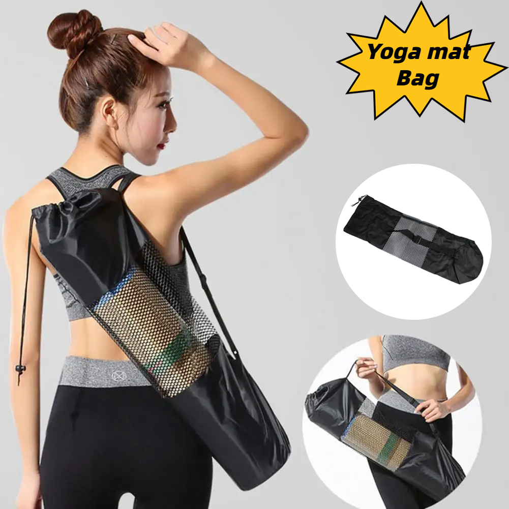 Bolsa para esterilla de yoga, bolsa deportiva portátil y transpirable con correas ajustables para los hombros, bolsa de almacenamiento de malla que se adapta a la mayoría de los esteras de yoga, color negro