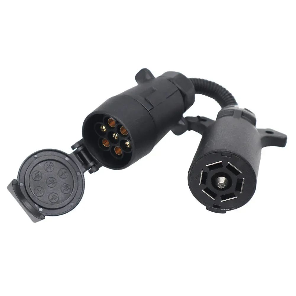 Conector de remolque RV de 7 hojas a 7 pines, adaptador de enchufe de remolque, adaptador de enchufe de enchufe RV duradero e impermeable, protege los accesorios