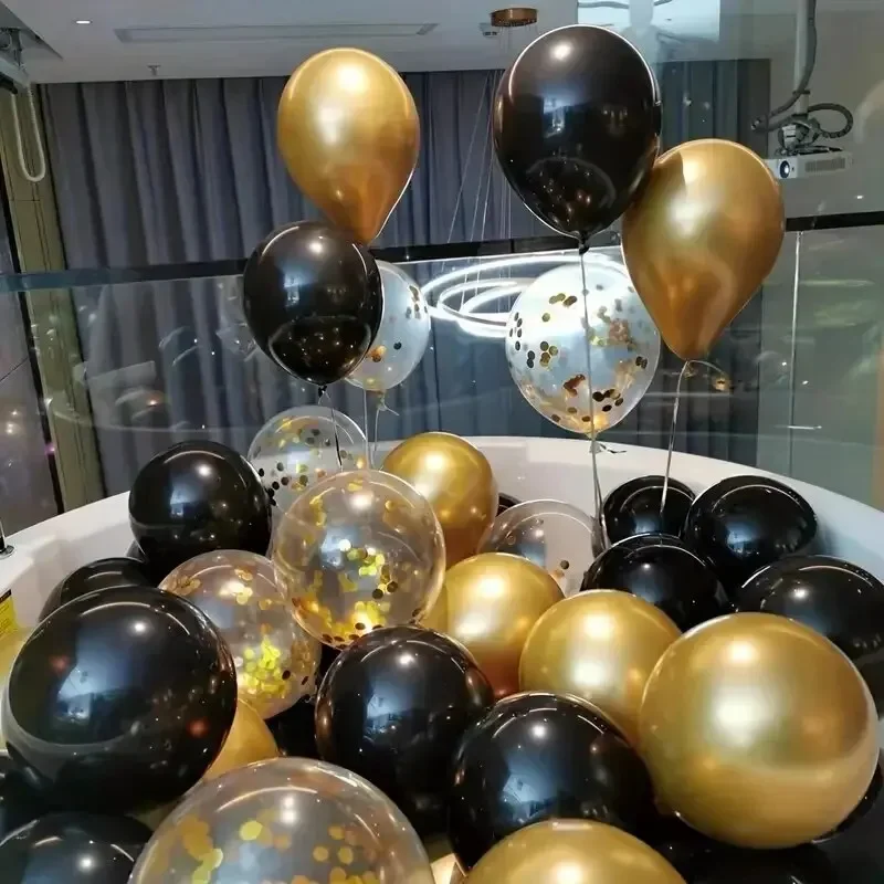 Palloncini con paillettes metallizzate nere da 16 pezzi per la decorazione di palloncini per feste di laurea di nozze di compleanno