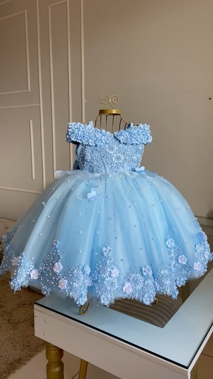 Robe à fleurs blanches et vertes pour filles, en Tulle, à manches courtes, avec des appliques de perles, robe de princesse d'anniversaire pour enfants, robe de bal de première Communion