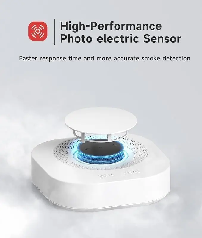 Allarme antincendio con rilevatore di fumo intelligente con batteria sostituibile, rilevatore di fumo Wi-Fi, notifiche di app in tempo reale
