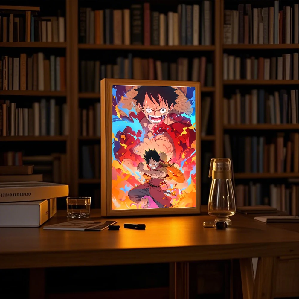 Marco de fotos con pintura de luz de Anime, luz LED nocturna de una pieza de Luffy Zoro, regalo de cumpleaños, decoración de dormitorio de Manga, lámpara de Luna de arte Original