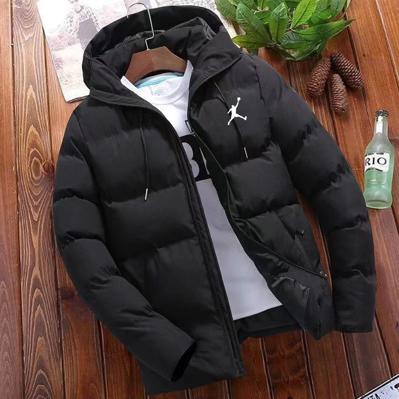 2024 venda quente nova tendência masculina moda casual confortável quente parka casaco de inverno impresso com capuz jaqueta de algodão à prova de vento