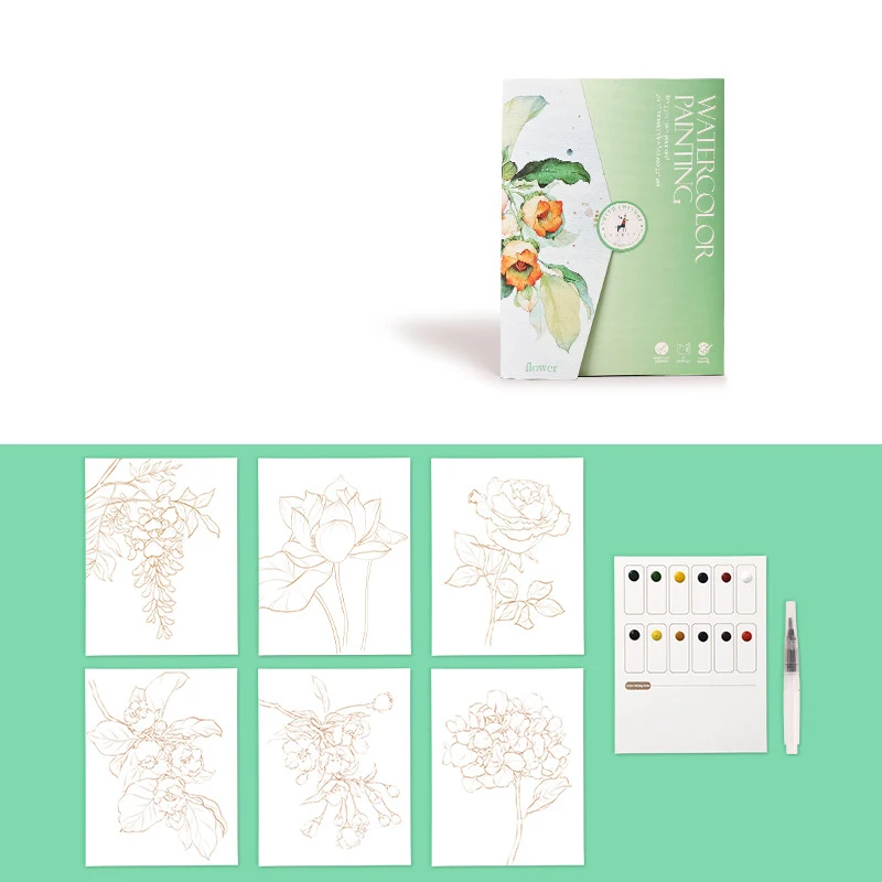수채화 용지, 딥펜, 아트 페인팅 및 색칠용 안료를 포함한 6개의 창의적인 수채화 그림 세트