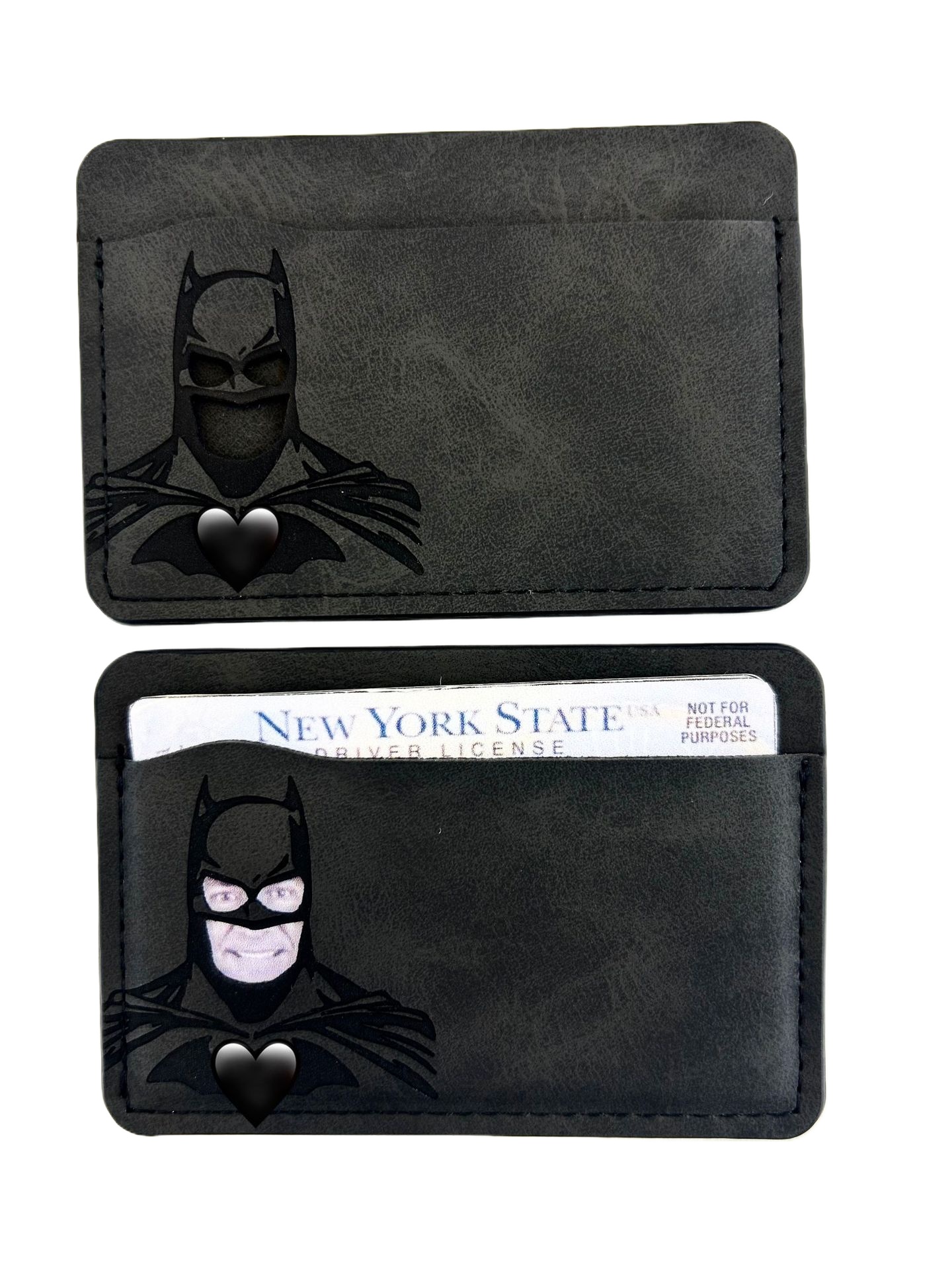 Черный кожаный кошелек, персонализированная маска супергероя, держатель для карт, ID летучей мыши, геройский кошелек, подарок, мужской кожаный тонкий чехол-держатель для карт, кошелек