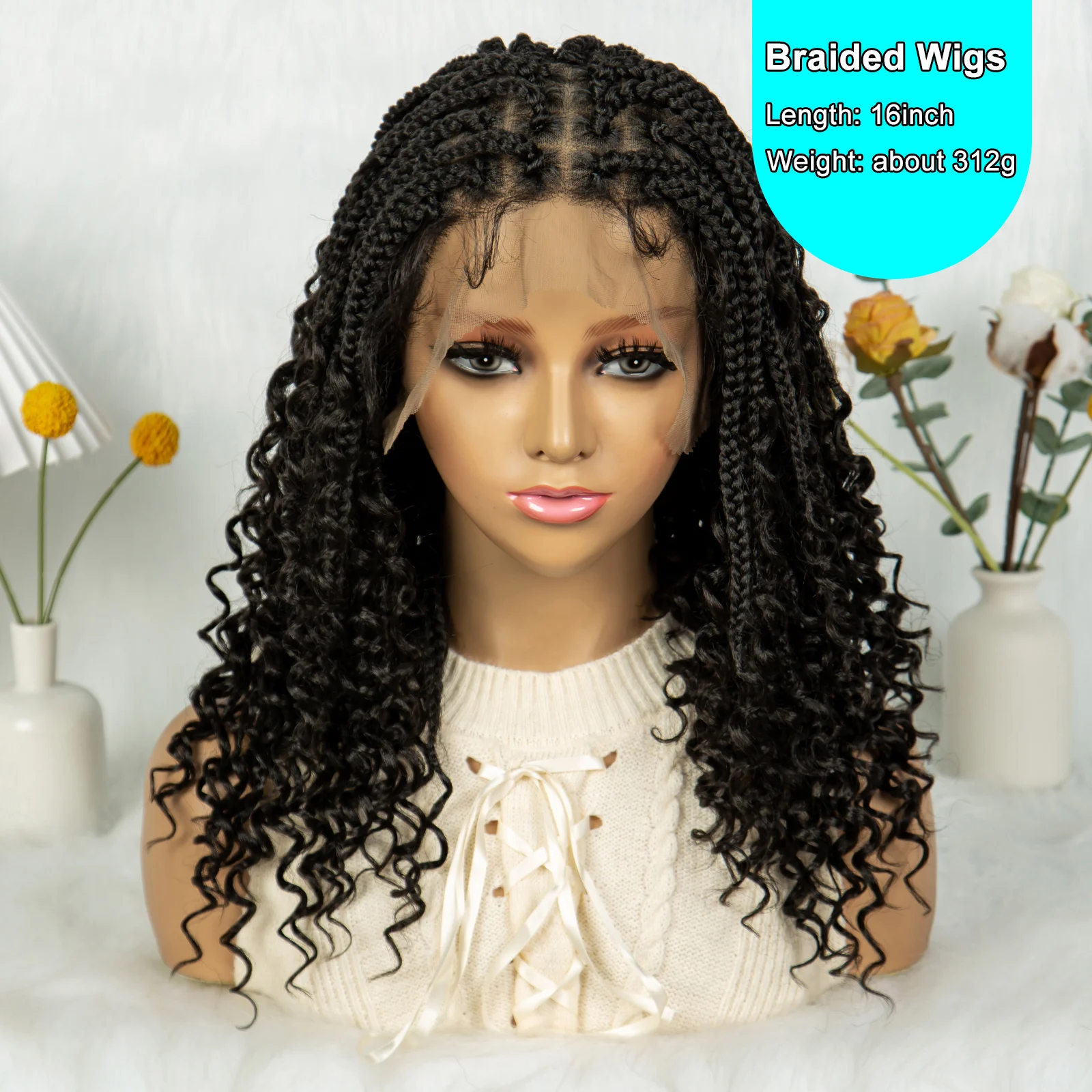 Kima curto boêmio caixa tranças peruca trançada renda completa boho trançado perucas de cabelo encaracolado sintético com cabelo do bebê para preto