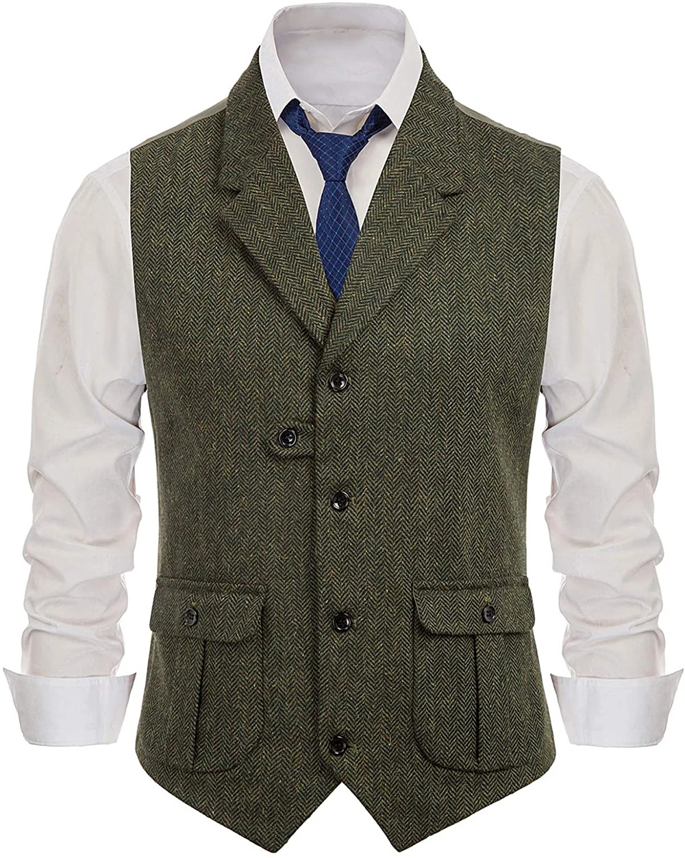Herringbone ชายเสื้อชุดลําลองเสื้อกั๊ก Notch Lapel 2 กระเป๋า Herringbone เสื้อกั๊กสําหรับงานแต่งงานเจ้าบ่าวชายเสื้อกั๊ก