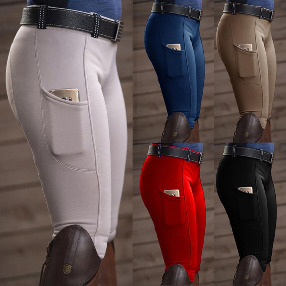 Pantalon élastique pour femmes, couleur unie, poche, levage des hanches, course de chevaux équestre, équitation